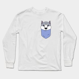 Cute Husky in the Pocket Long Sleeve T-Shirt